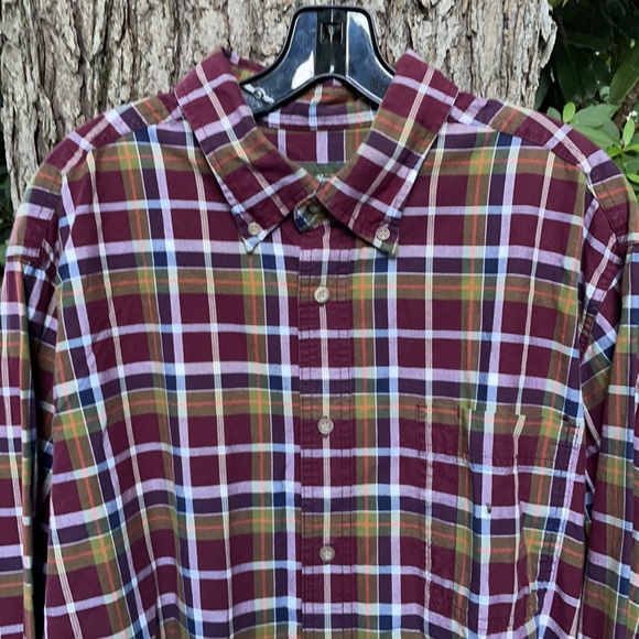 Eddie Bauer Cotton Burgundy Plaid Long Sleeves Shirt Button Down Collar XL - Picture 4 of 14
